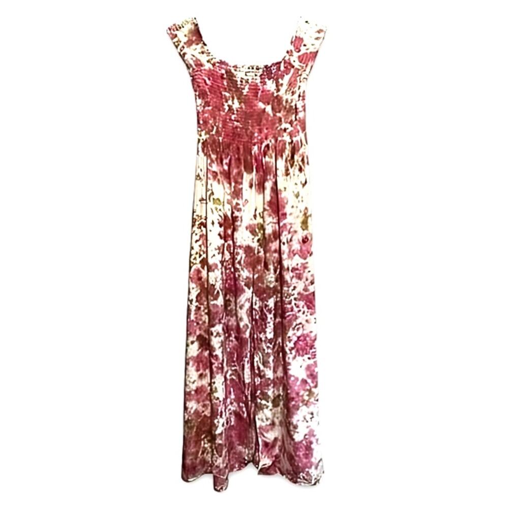 Area Stars Maxi Dress Floral Design Fit Flare Smocked Bodice Multicolor XS NWT
